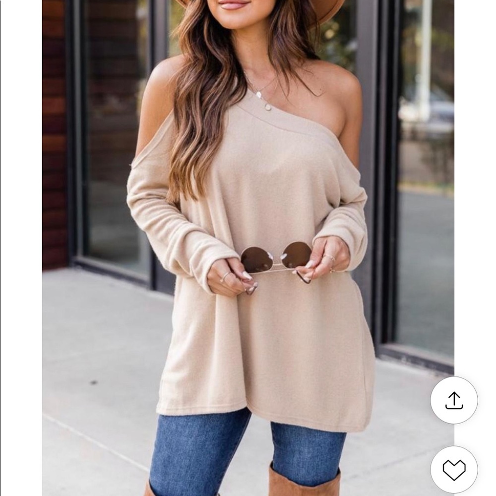 NWT Pink Lily The Far Distance Beige Oversize Cold Shoulder Blouse